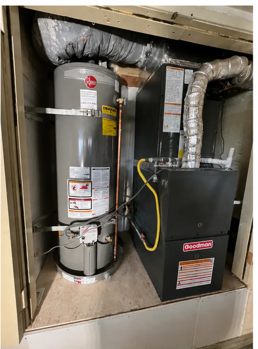 Completed residential furnace and hot water heater installation
